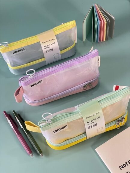 LANGUO 2 Zips Transparent Pencil Case with Large Capacity.. Students Pencil Case | Makeup Pouch | Stationery Bag..