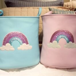 Cute Style Rainbow Print | Multi Utility Storage Jute Basket | Toy Basket | Laundry Basket