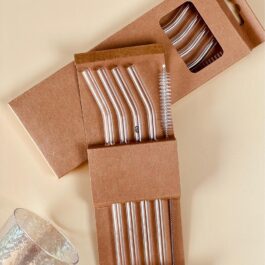 Reusable Clear Glass Straw Set – 4 Pieces with Cleaning Brush