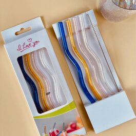 Spiral Design Reusable Glass Straw Set – 4 Pieces with Cleaning Brush