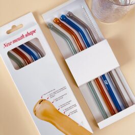 New Mouth-Shape Reusable Glass Straw Set – 4 Pieces with Cleaning Brush
