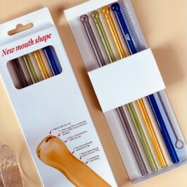4-Piece New Mouth-Shape Glass Drinking Straws with Cleaner – Reusable & Eco-Friendly